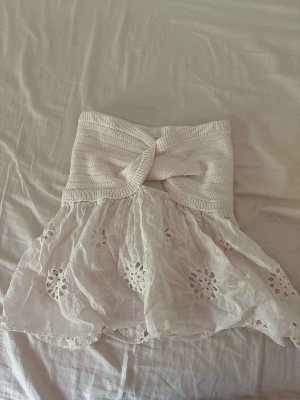 Edikted White Eyelet Knit Waistband Mini Skirt